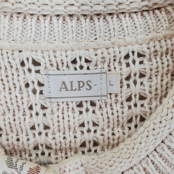 Vtg Alps Cardigan Sweater L Ivory Cotton Grandmacore Button-Up Needlepoint 80s - Picture 10 of 15